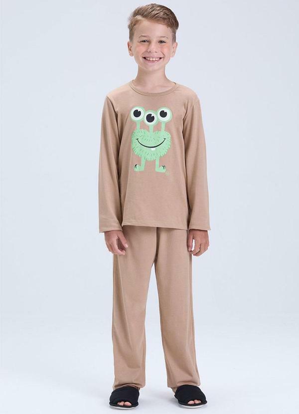 Pijama Infantil Inverno Etzinho Brilha no Bege