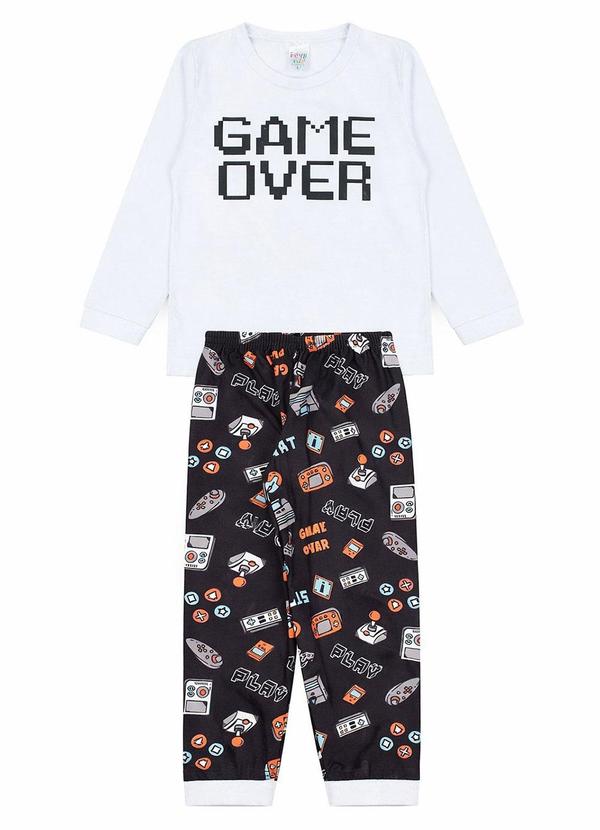 Vista 2 Pijama Infantil Inverno Game Over Branco Atelie Da Crianca Atelie Da Crianca