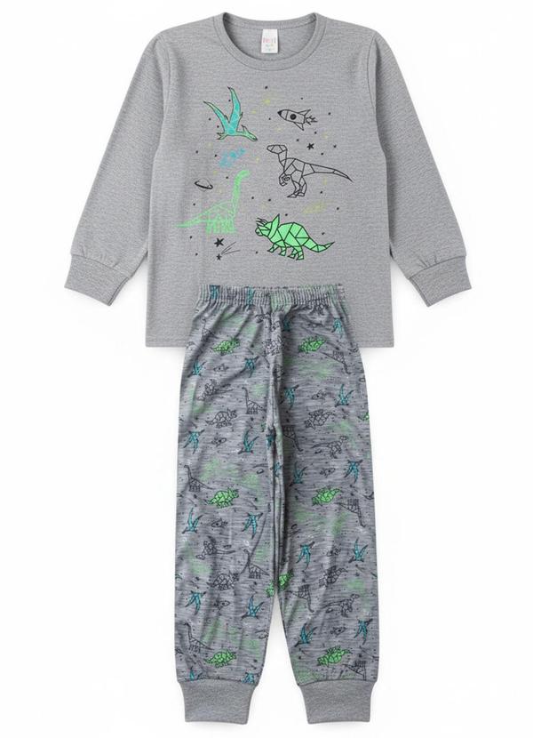 Pijama Infantil Masculino Dinossauros Cinza