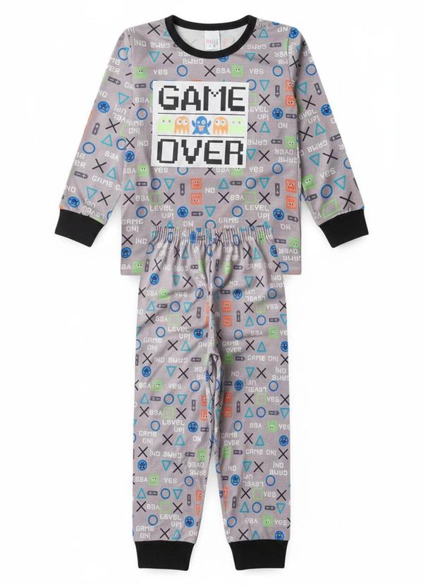 Pijama Infantil Masculino Game Over Cinza