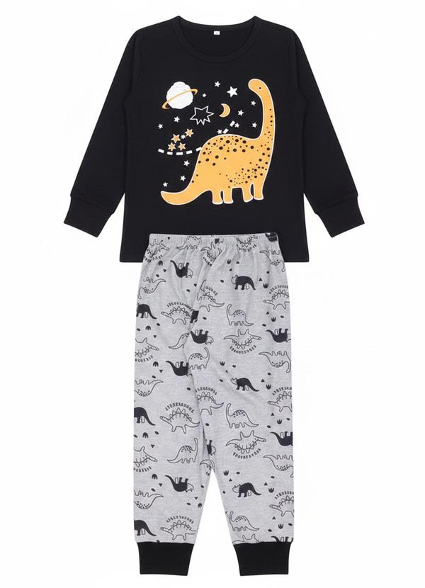 Vista 2 Pijama Infantil Masculino Inverno Dino Preto Atelie Da Crianca Atelie Da Crianca