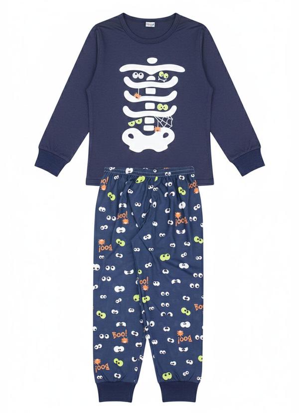 Vista 2 Pijama Infantil Masculino Inverno Esqueleto Azul Atelie Da Crianca Atelie Da Crianca