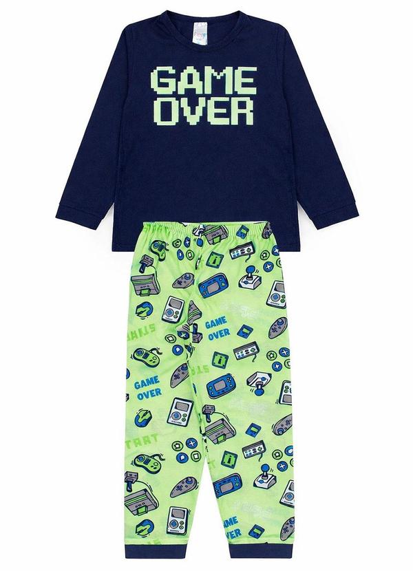 Pijama Infantil Masculino Inverno Game Over Azul
