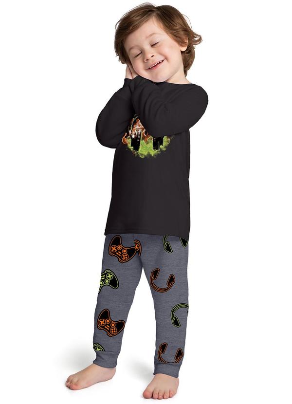 Pijama Infantil Menino Brilha no Escuro Cinza