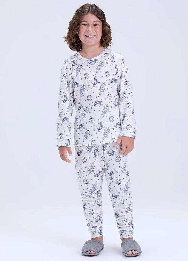 Pijama Infantil Sublimado Off Espacial Off White