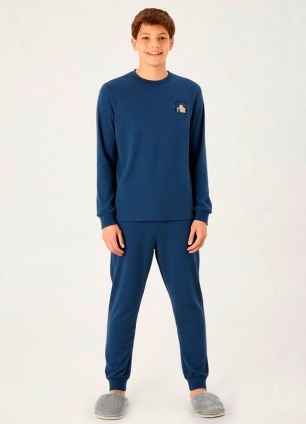 Pijama Meia Malha Azul