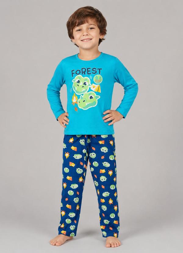 Pijama Menino Manga Longa Meia Malha Azul
