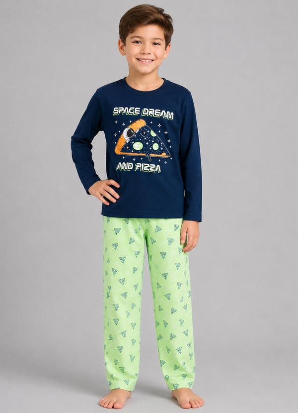 Pijama Menino Manga Longa Meia Malha Azul