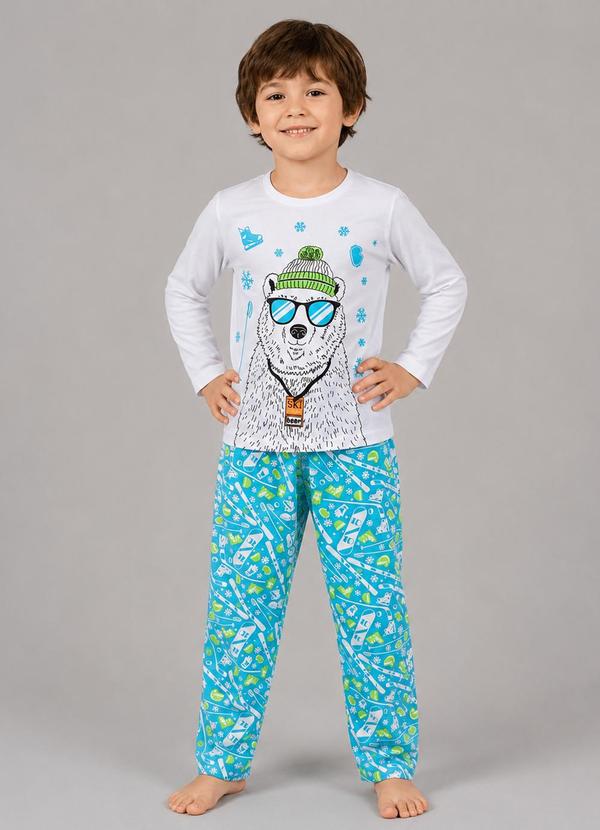 Pijama Menino Manga Longa Meia Malha Branco