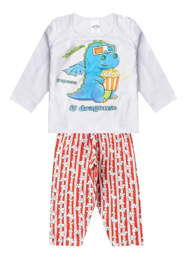 Pijama Menino Manga Longa Meia Malha Branco