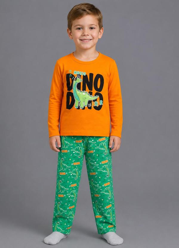 Pijama Menino Manga Longa Meia Malha Laranja