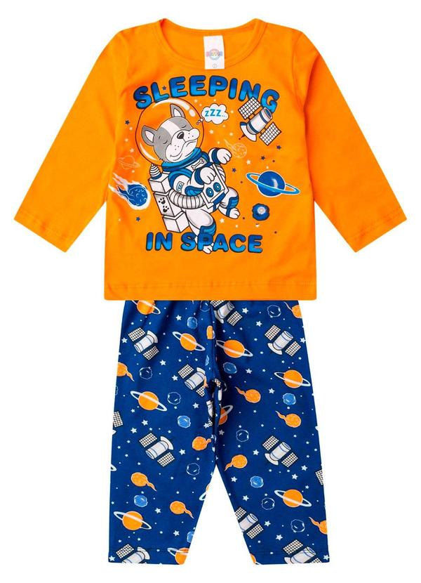 Pijama Menino Manga Longa Meia Malha Laranja