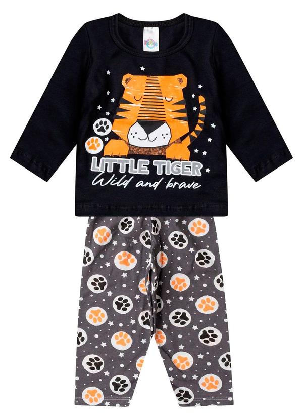 Pijama Menino Manga Longa Meia Malha Preto