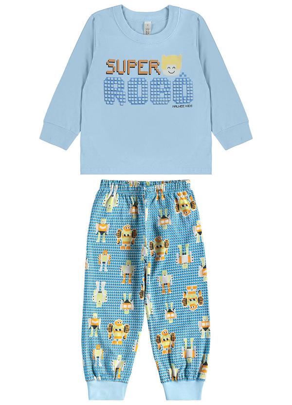 Vista 2 Pijama Super Robô que Brilha no Escuro Azul Claro Malwee Kids Malwee Kids