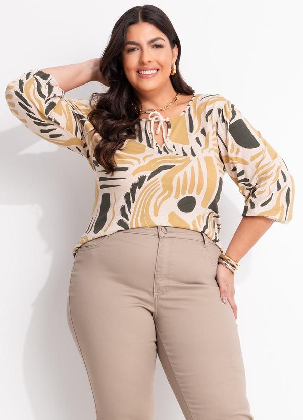 Blusa Abstrato Bege em Malha de Viscose