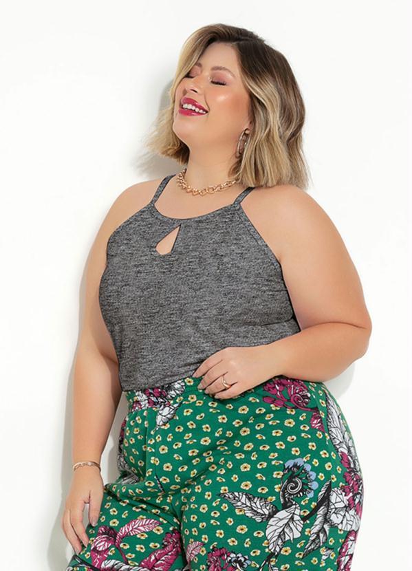 Blusa de Alças Mescla Chumbo Plus Size