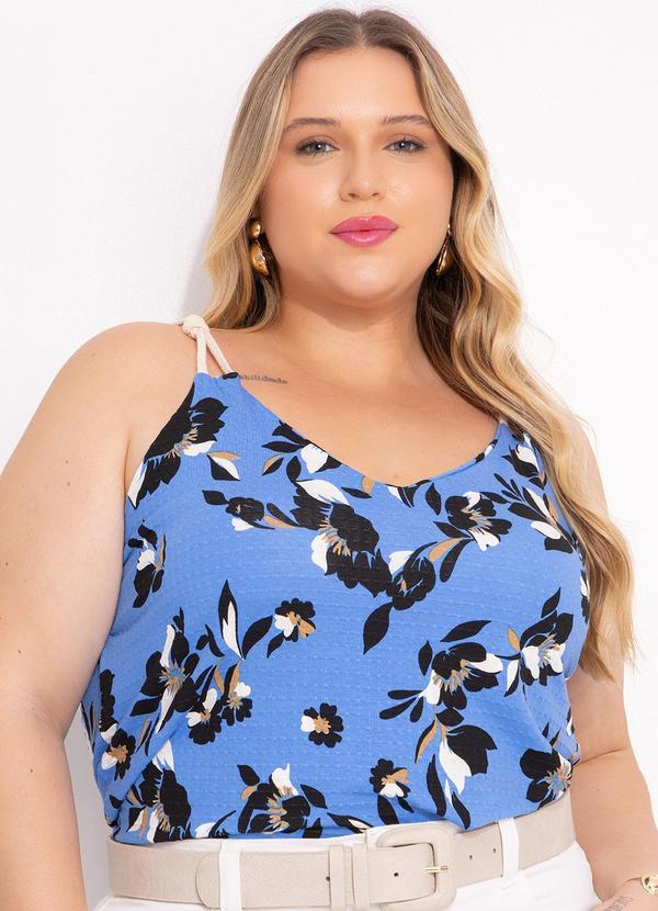 Blusa Floral Azul em Malha de Viscose