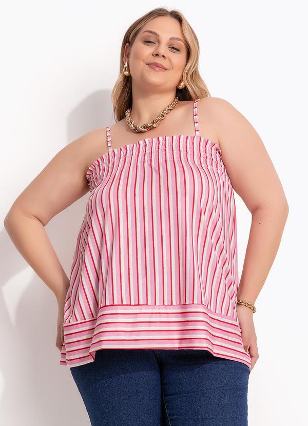 Blusa Listrado Rosa em Malha Fria