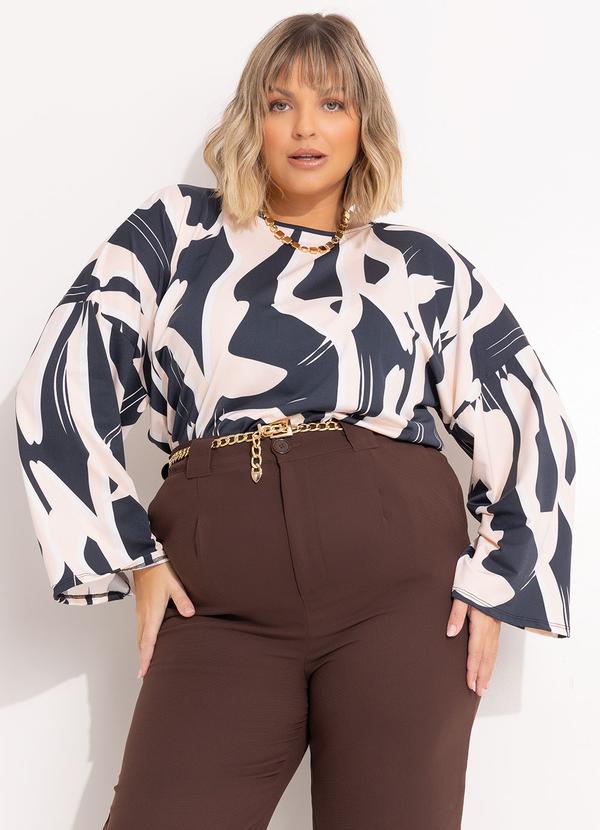 Blusa Abstrata em Malha com Elastano