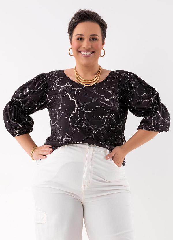 Blusa Abstrato Preto em Jersey Acetinado