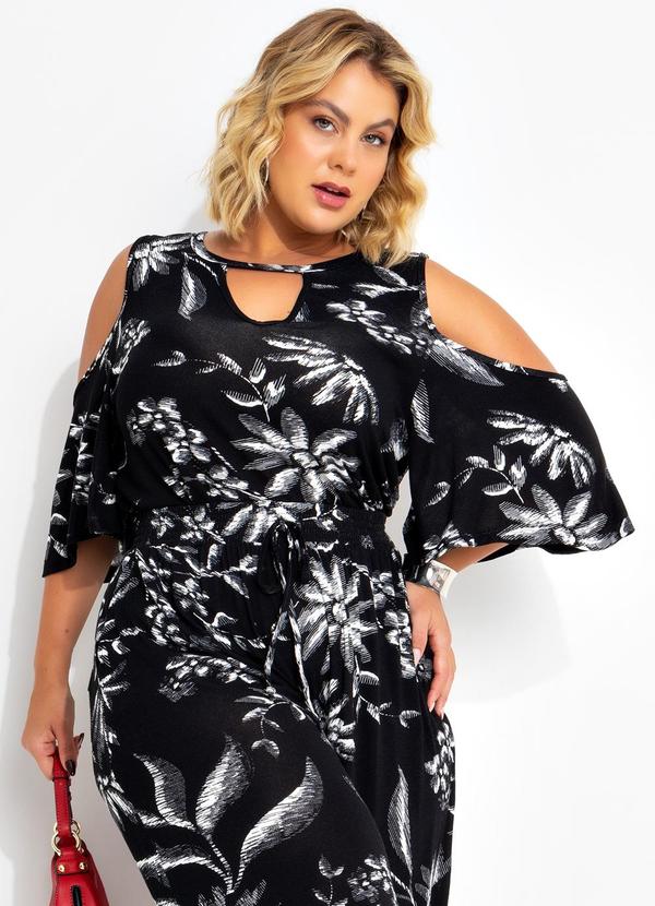 Blusa Folhagem Preta em Malha Tricô