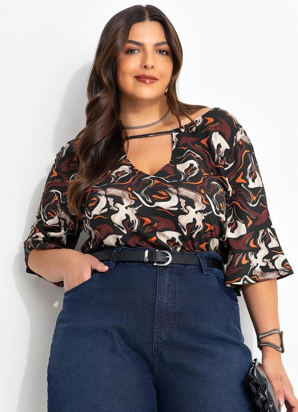Blusa Abstrato em Malha de Viscose