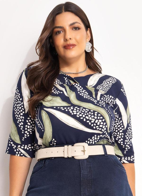 Blusa Abstrato Marinho em Malha de Viscose