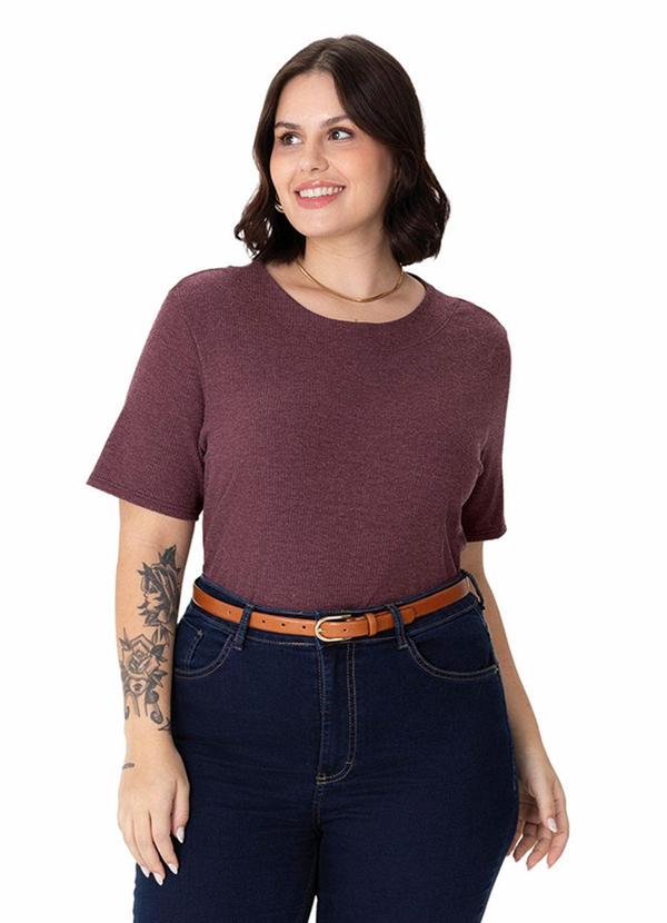 Blusa Ampla em Malha Canelada Plus Roxo