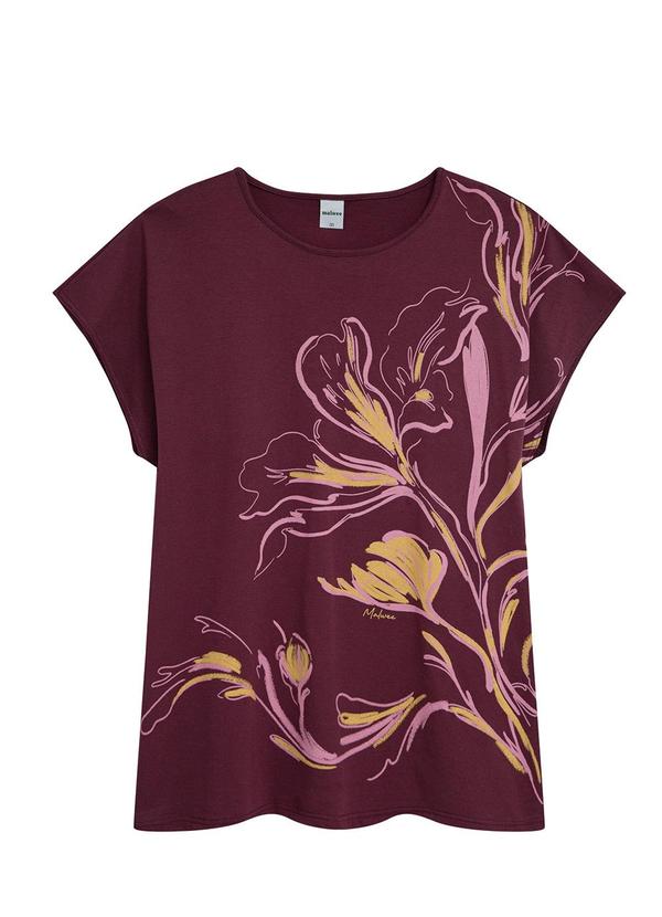 Blusa Ampla Floral Meia Malha Plus Bordô