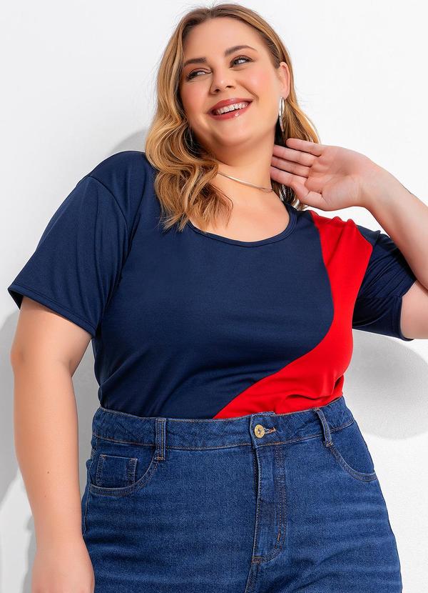 Blusa Azul Marinho com Recortes Contrastantes