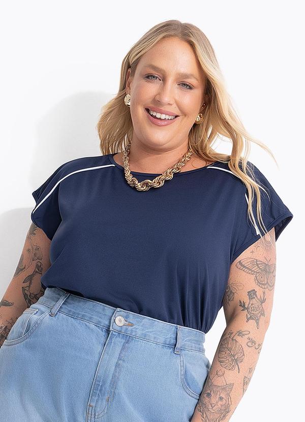 Blusa Azul Marinho em Malha de Poliéster