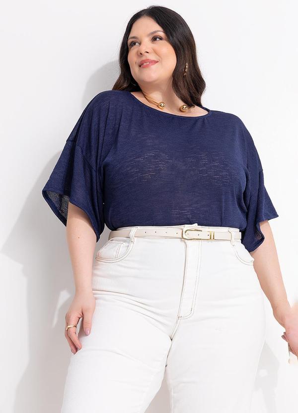 Blusa Azul Marinho em Malha Texturizada