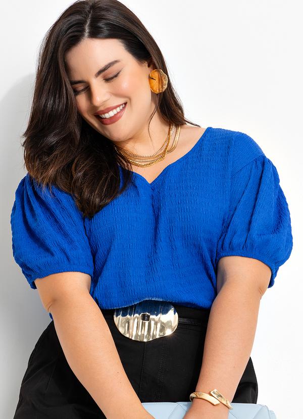 Blusa Azul Royal em Malha Anarruga