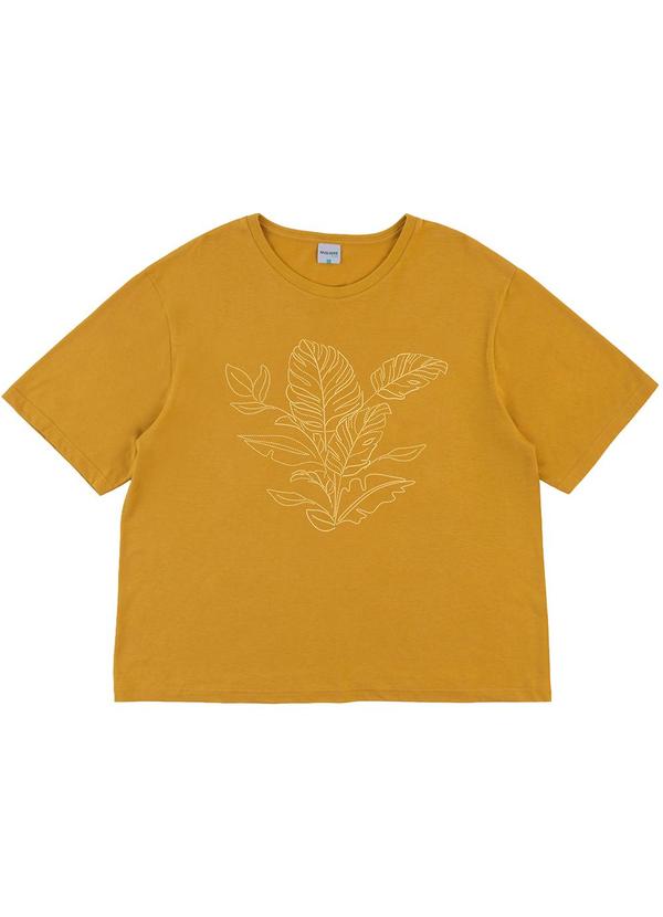 Blusa Box Floral em Puff PlusAmarelo Mostarda