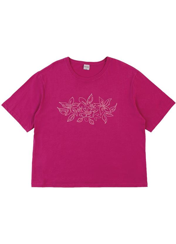 Blusa Box Floral em Puff PlusFúcsia