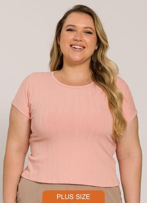 Blusa Canelada de Manga Curta Rosa
