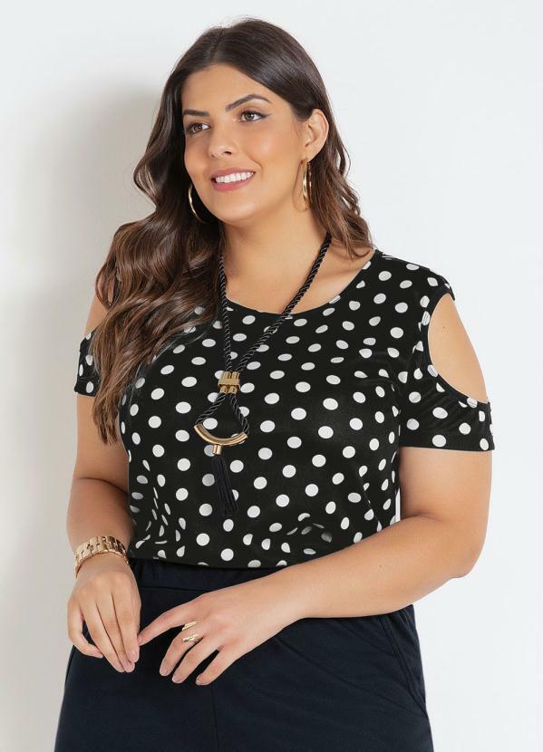 Blusa com Ombros Vazados Poá Plus Size