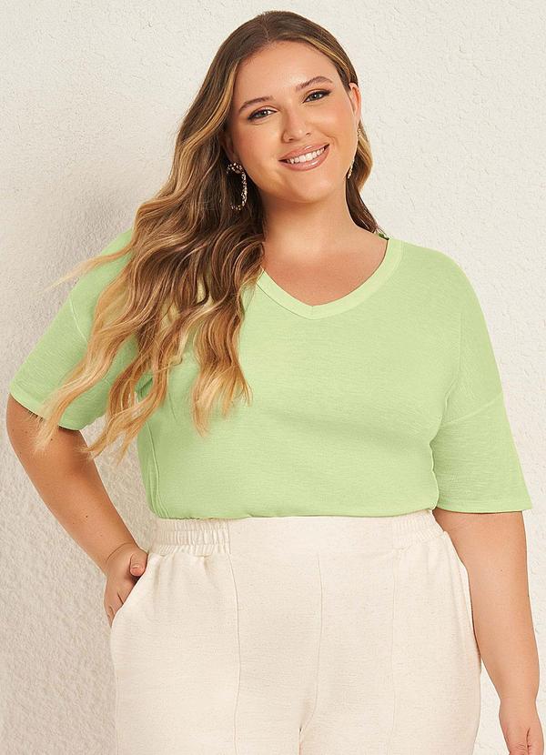 Blusa Decote V Manga Curta Verde