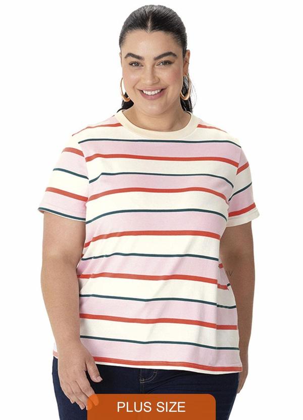 Blusa em Cotton Listrado Plus Rosa Claro