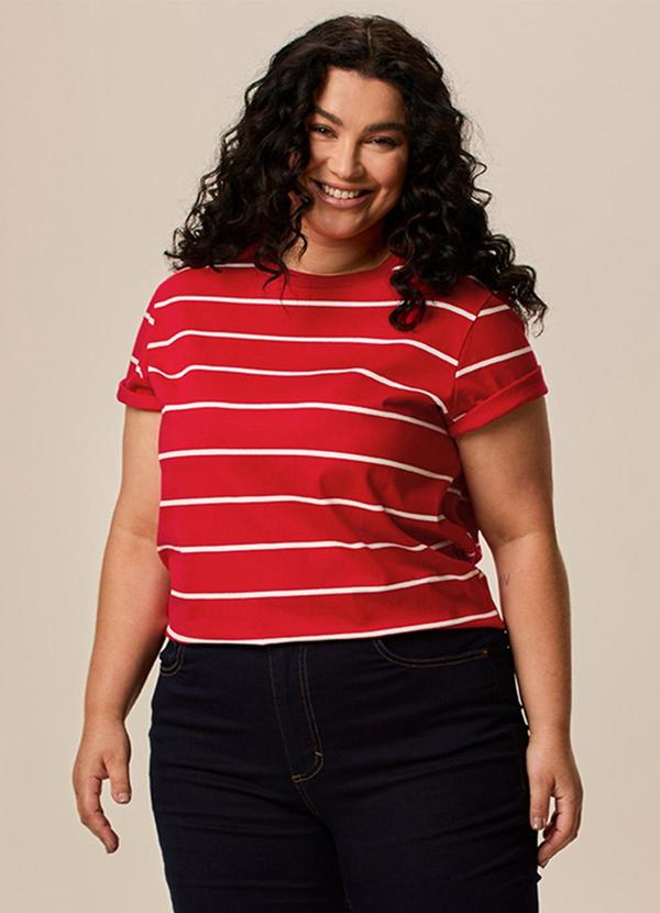 Blusa em Cotton Listrado Plus Vermelho