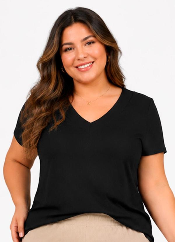 Blusa Feminina em Visco Tricot e Ribana Preto