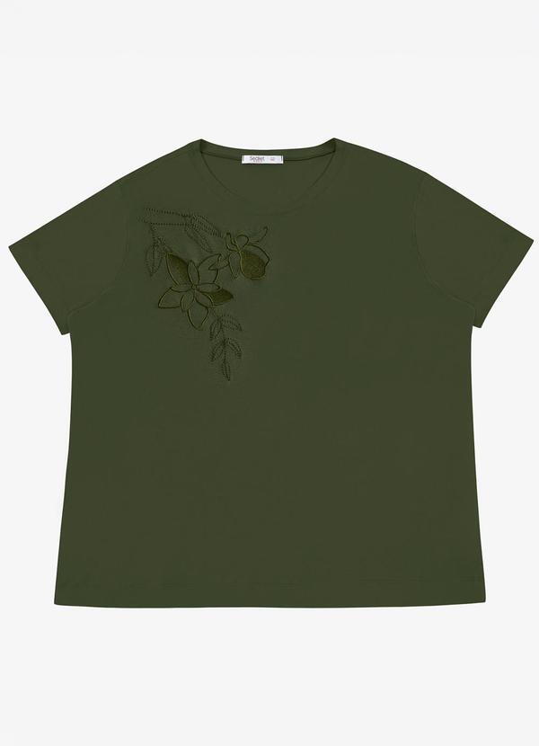 Blusa Feminina Manga Curta com Bordado Verde