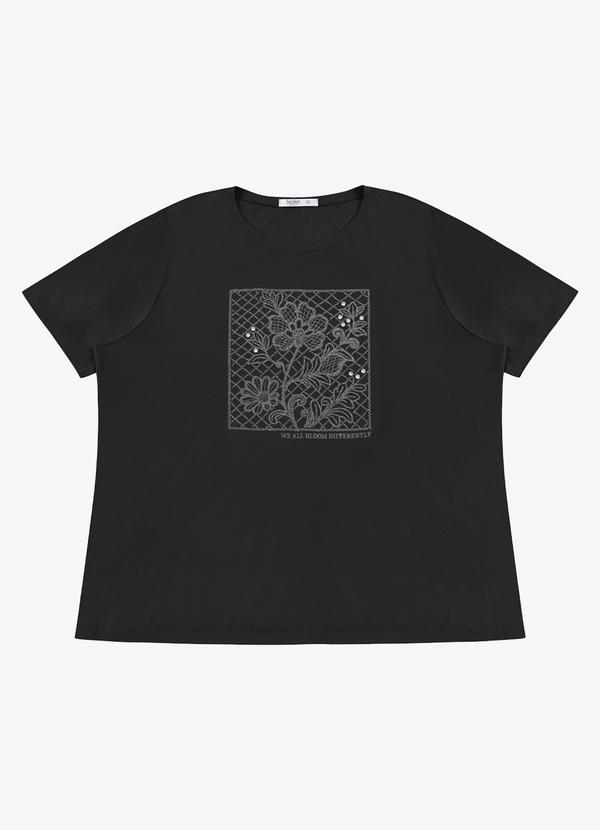 Blusa Feminina Manga Curta com Estampa Preto