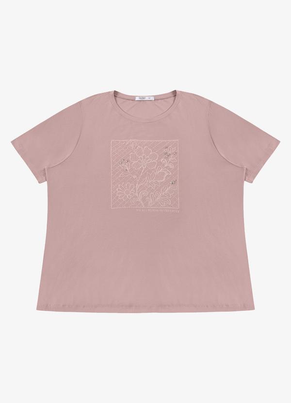 Blusa Feminina Manga Curta com Estampa Rosa