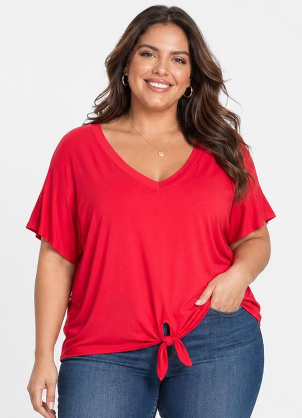 Blusa Feminina Manga Curta Decote em V Vermelho