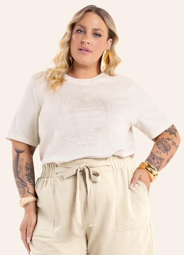 Blusa Feminina Manga Curta Meia Malha Bege