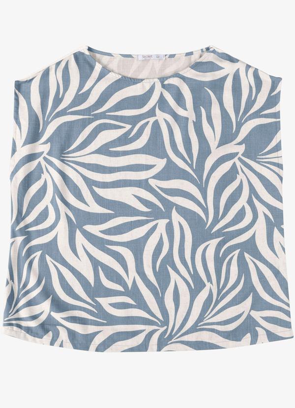 Blusa Feminina Plus de Linho Azul