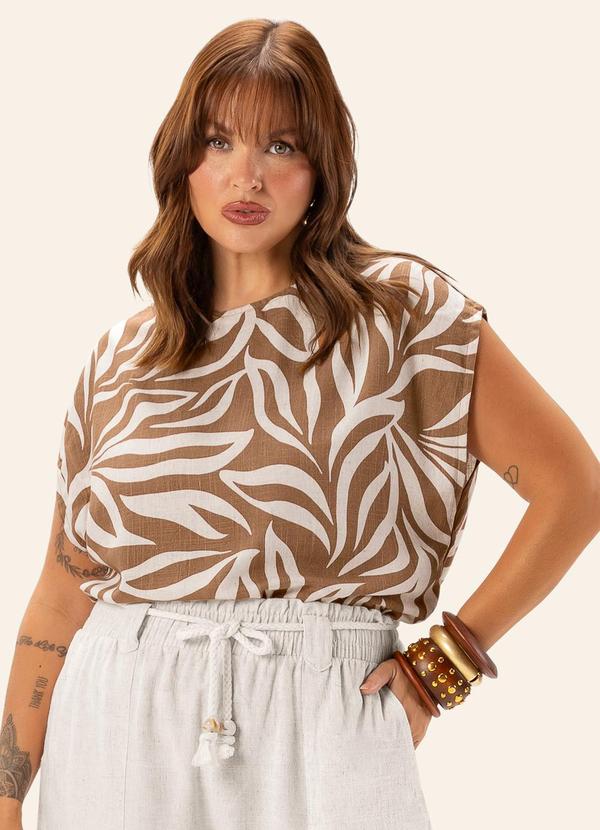 Blusa Feminina Plus de Linho Marrom