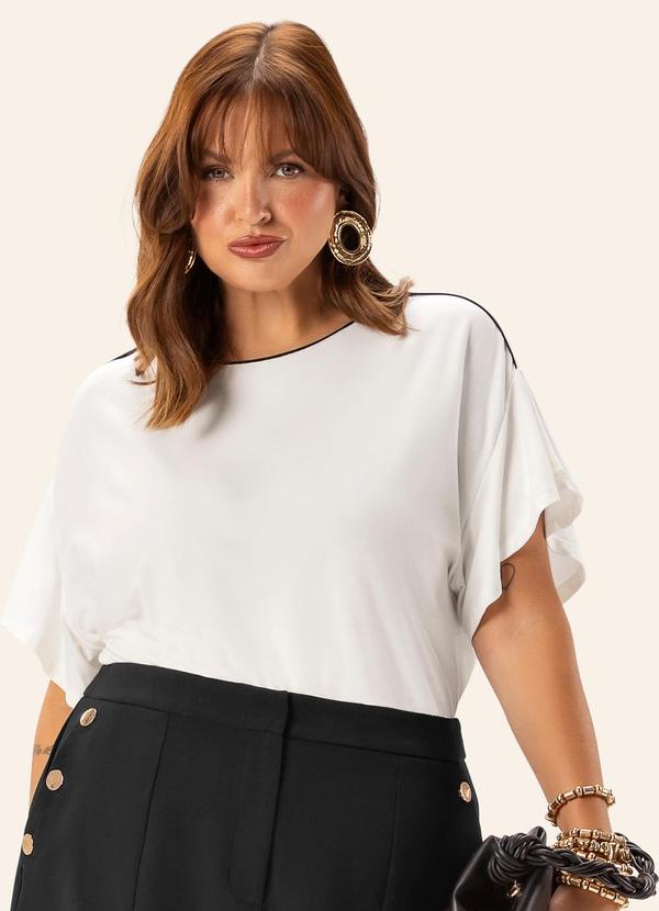 Blusa Feminina Plus Evasê Manga Ampla Bege