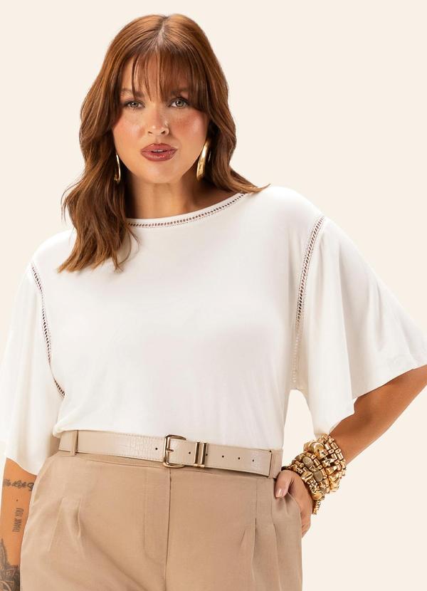 Blusa Feminina Plus Manga Ampla Bege